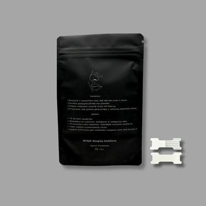 breathy permatomos nosies juostelės – pakuotės nugarėlė su naudojimo instrukcija ir produkto savybėmis, skirtomis patogiam kvėpavimui.