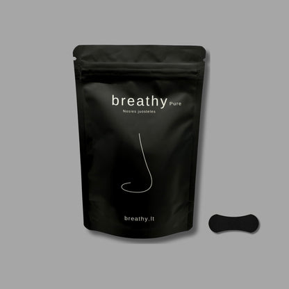 breathy Pure nosies juostelės – natūralaus dizaino juostelės, skirtos kvėpavimo takų pralaidumui didinti ir patogiam kasdieniam naudojimui.